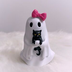Halloween Pink Bow Ghost Holding Black Cat